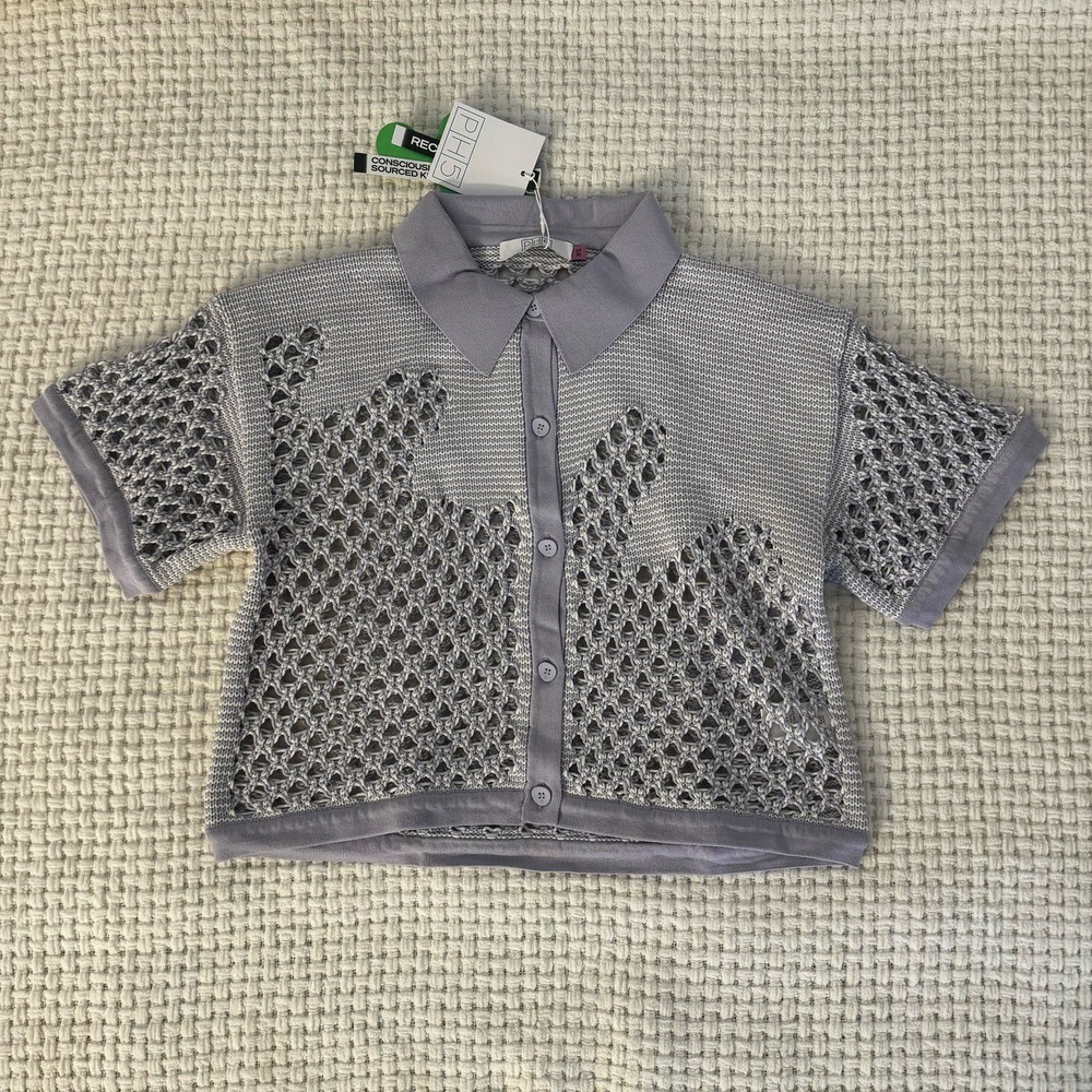PH5 Purple Crochet Knit Oversized Polo Shirt - XS - NWT